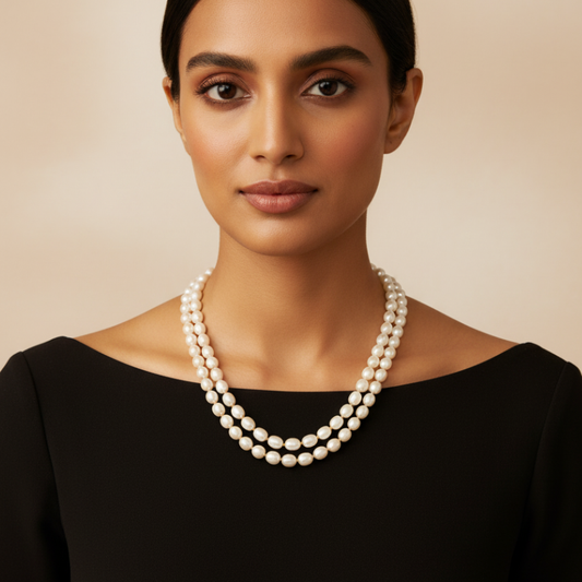 Classic Rice Pearls Mala with Gold Beads