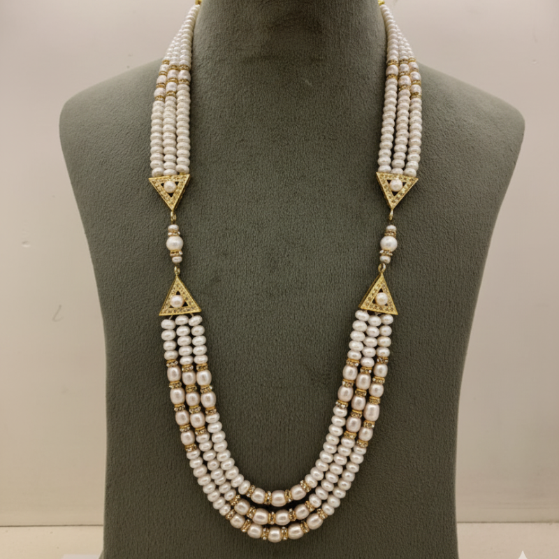 Golden Weave Three Line Pearl Mala