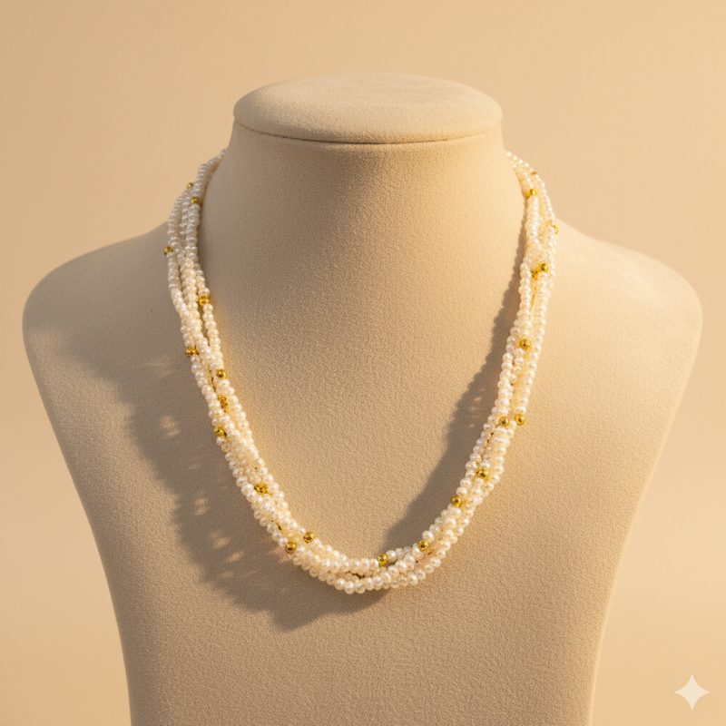 Fourfold Grace- Pearl & Gold Mala