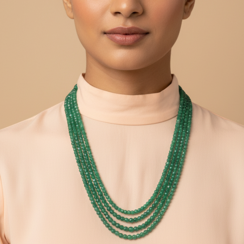 Emerald Bead Multi Strand Mala