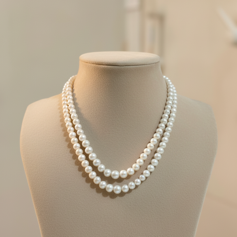 Classic Twin Strands- Pearls and Gold Beads