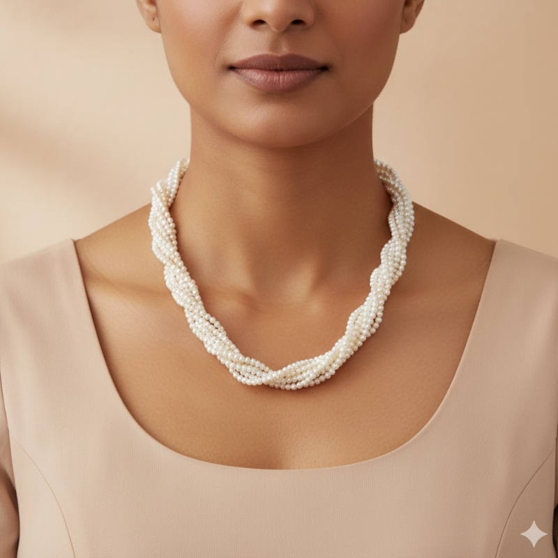 Round Pearls With Gold Beads 5 Lines Mala