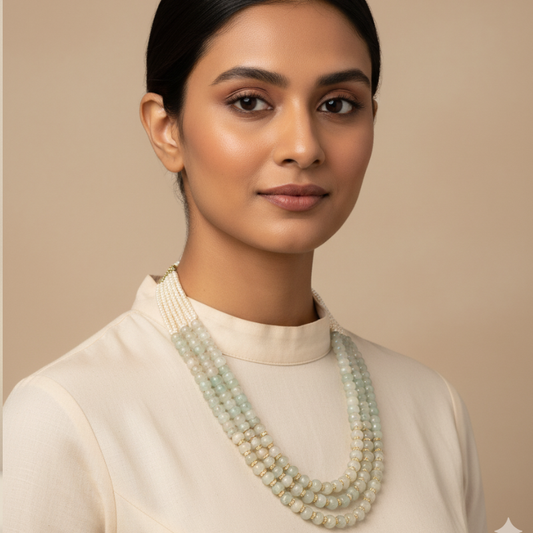 Emerald Beadswith Pearls Mala