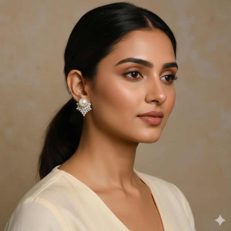 Crown Pearl Studs-Silver