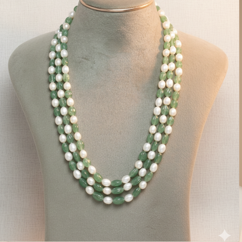 Verdure Pearls Mala- Three Lines
