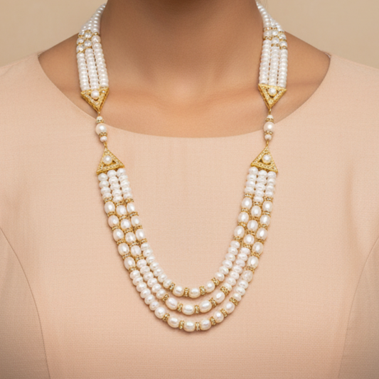 Golden Weave Three Line Pearl Mala