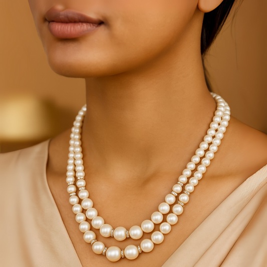 Grey Fresh Water 2 Lines Pearl Mala
