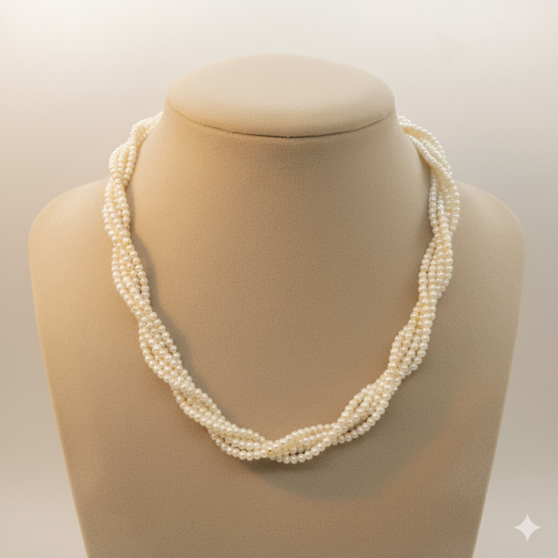 Round Pearls With Gold Beads 5 Lines Mala