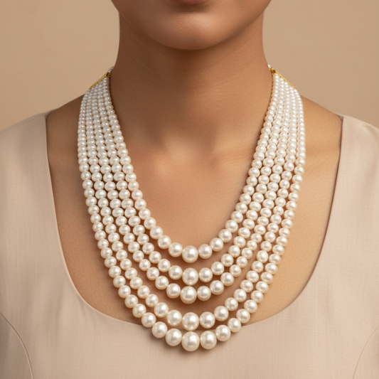 Round Pearls Graduation Mala – 5 Lines