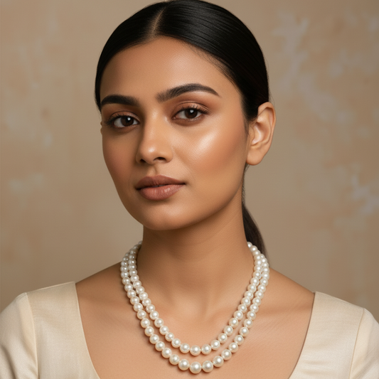 Classic Twin Strands- Pearls and Gold Beads