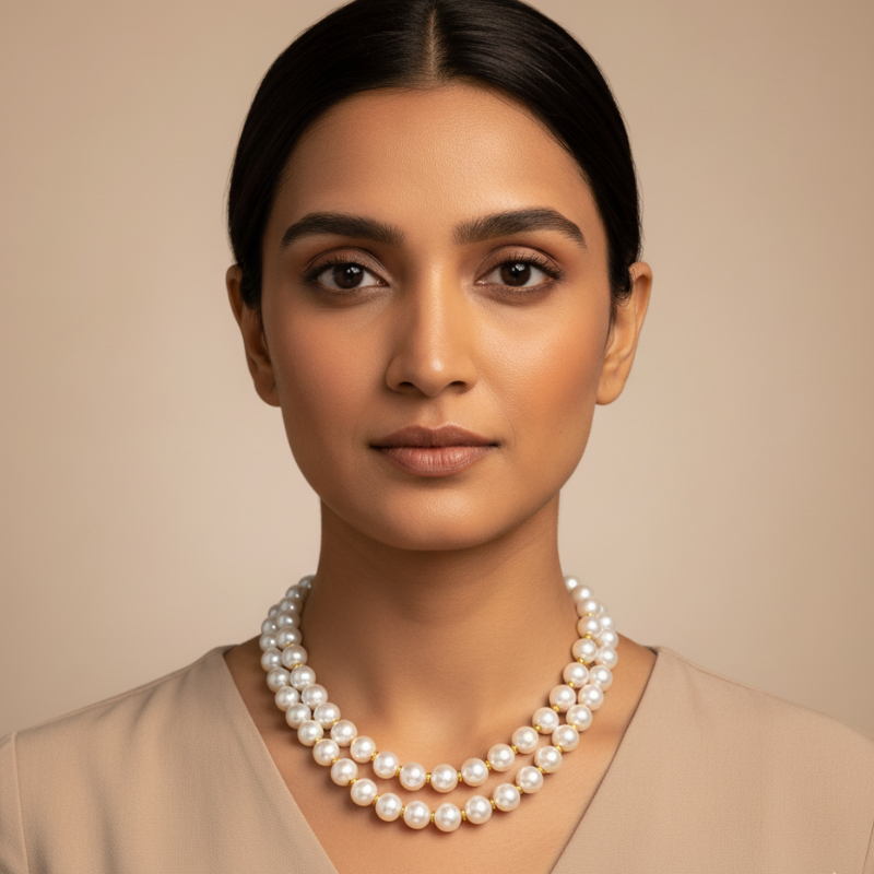 Twin Pearls Mala with Gold Beads