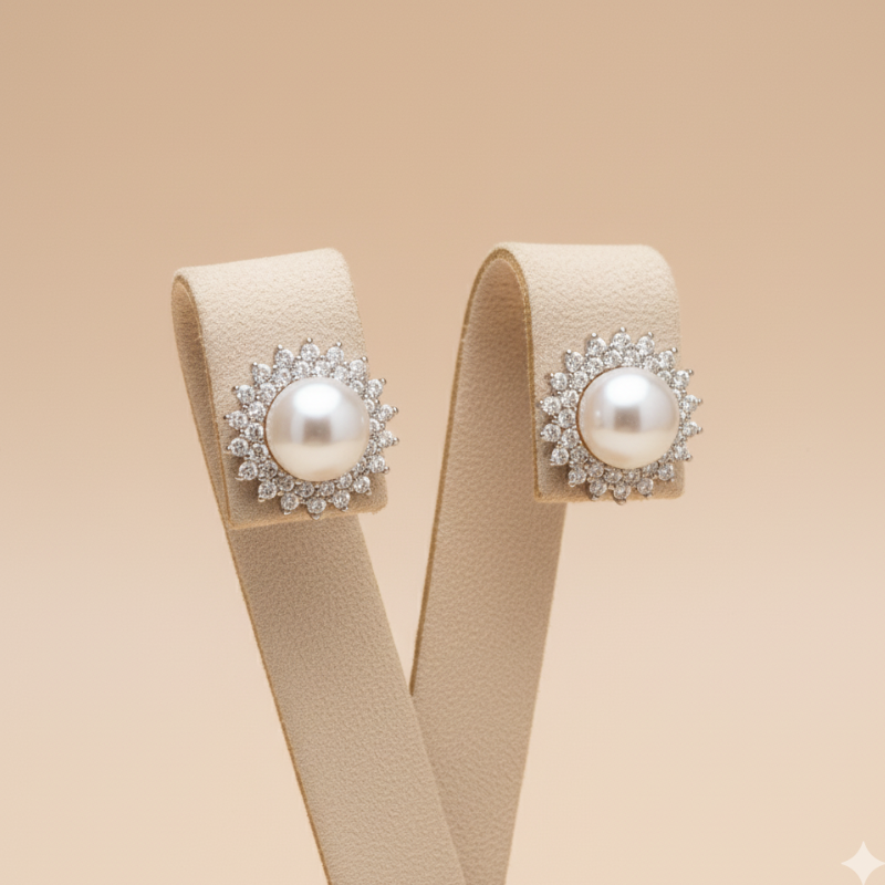 Mogra Pearl Studs-Silver