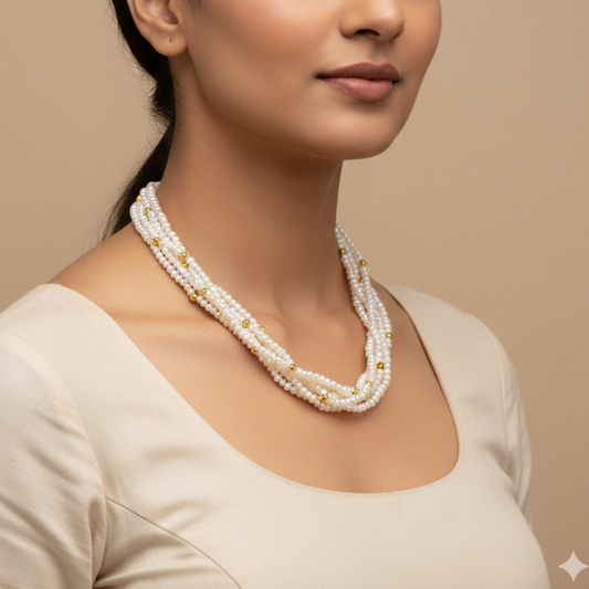 Fourfold Grace- Pearl & Gold Mala