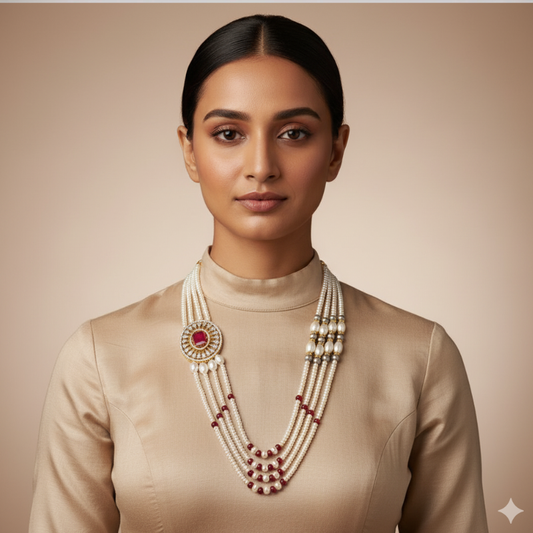 Pearls With Pendant 4 Lines  Set