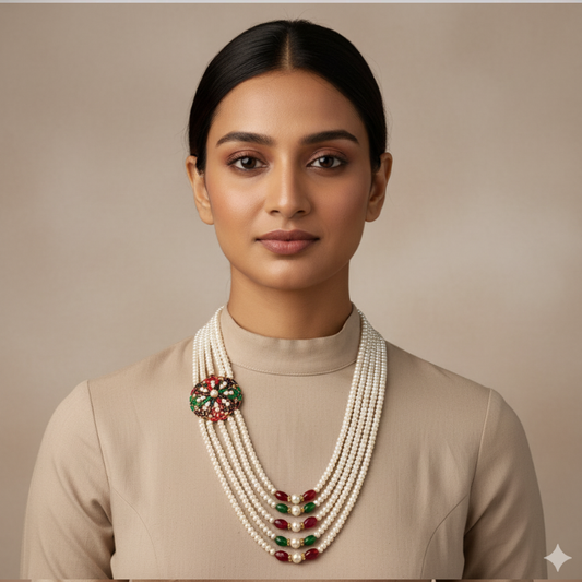Pearls With Pendant 5 Lines  Set