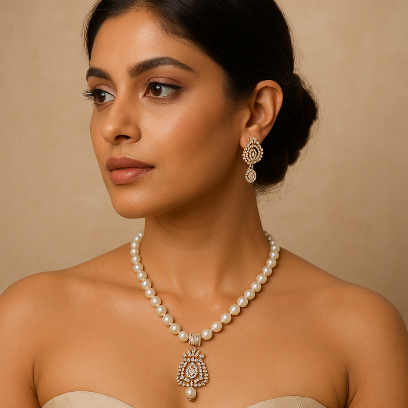 Nirvana Pendant Set- Single Line Pearl Necklace
