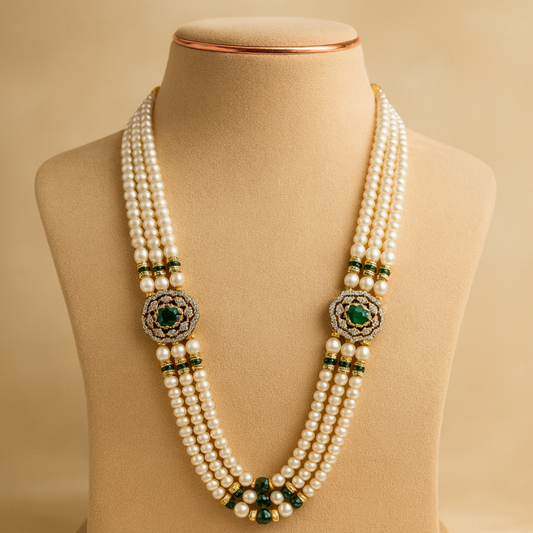Rajmata Green Oval Pearl Mala Set