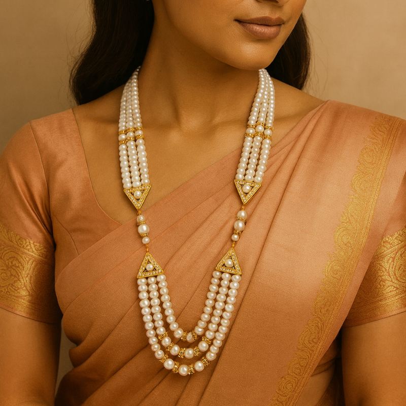 Moti Sangam Mala- 3 Line Pearl Strand