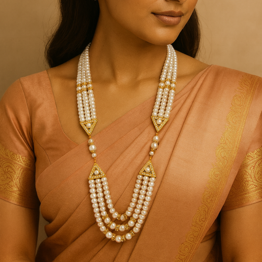 Moti Sangam Mala- 3 Line Pearl Strand