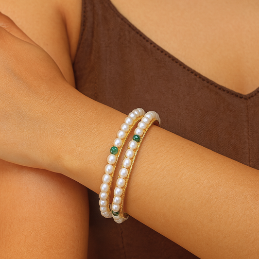Rice Pearls With Em  Beads Bangle