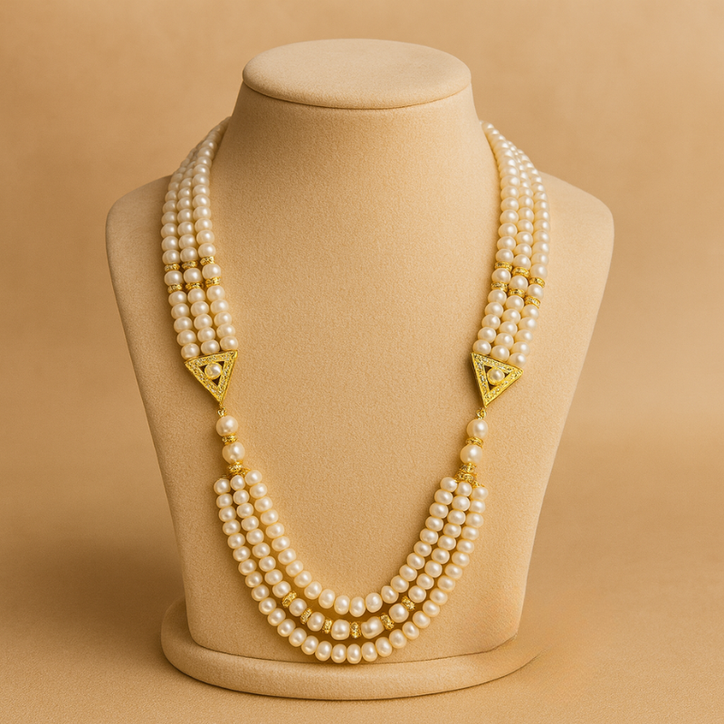 Moti Sangam Mala- 3 Line Pearl Strand