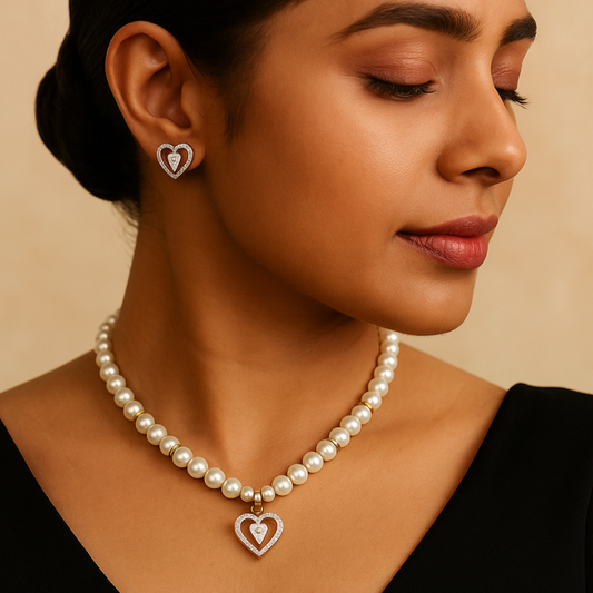 White Heart Pendant Set