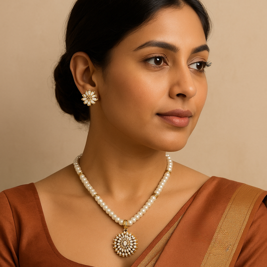 Sooraj Pearl Pendant Set- Single Line