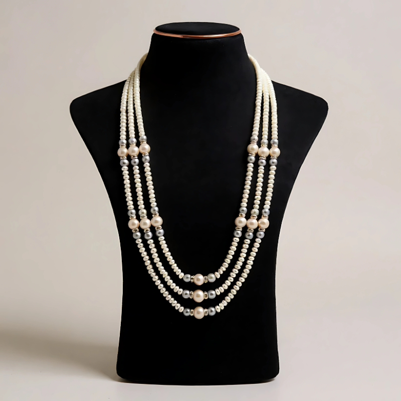 FLAT & PINK PEARLS 3 LINES MALA