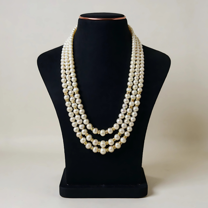 Round Pearls 3 Lines Mala