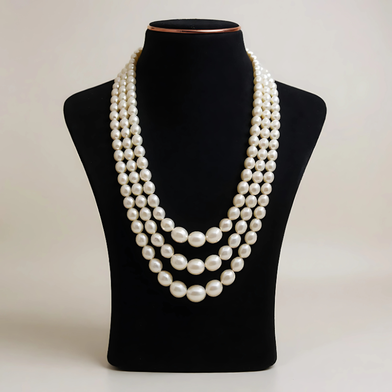 Rice Pearls Graduation Mala – 3 Lines