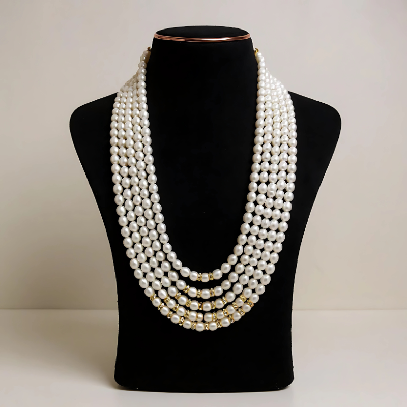 Rice Pearls With Adrings 5 Lines Mala