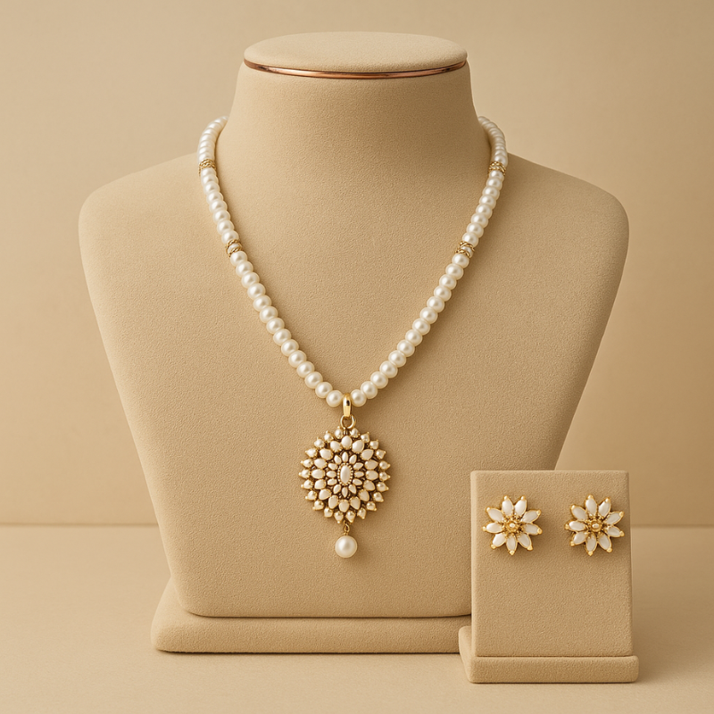 Sooraj Pearl Pendant Set- Single Line