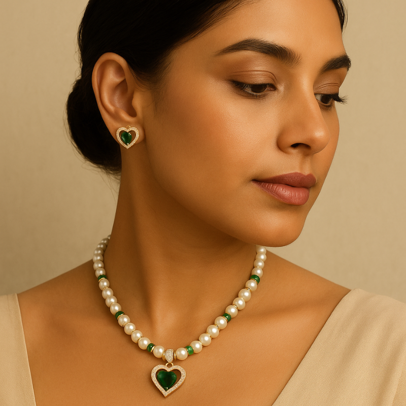 Green Heart Pendant Set