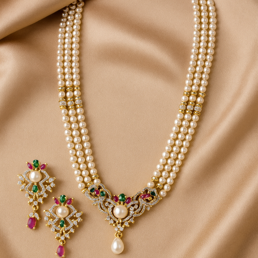 Rani Gulbahar Pearl & Gem Pendant Set –
 – Ruby & Emerald Accents