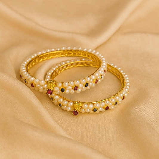 Sitara Ruby-Emerald Pearl Bangles