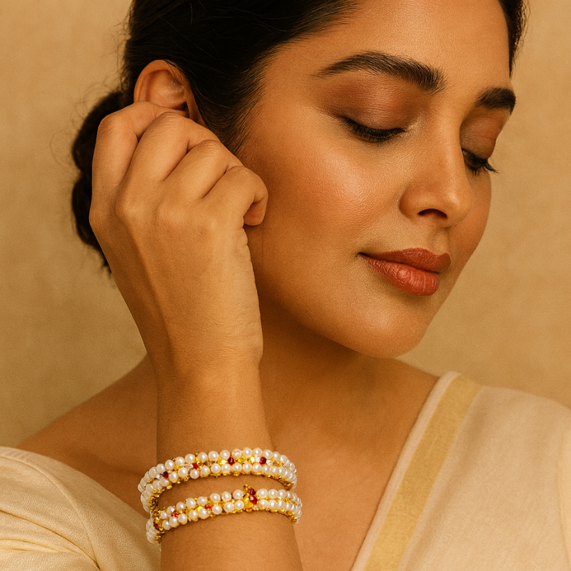 Sitara Ruby-Emerald Pearl Bangles