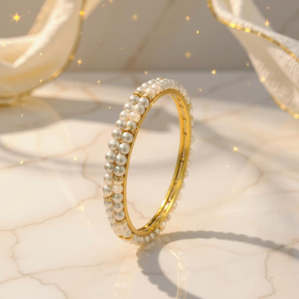 Dual Shade Pearl Bangle – White & Grey Grace
