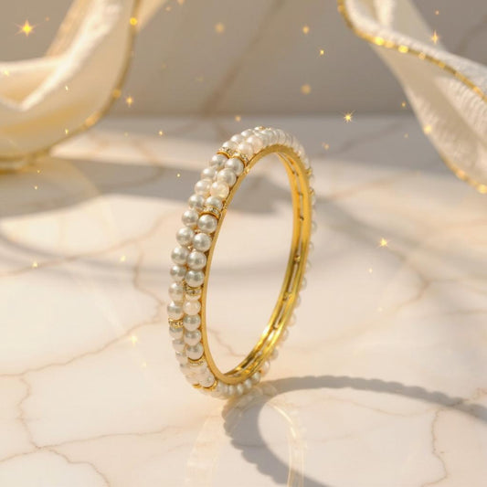 Dual Shade Pearl Bangle – White & Grey Grace