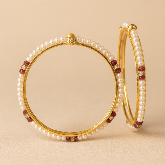 Pearl Bangle with Ruby Beads – Royal Touch