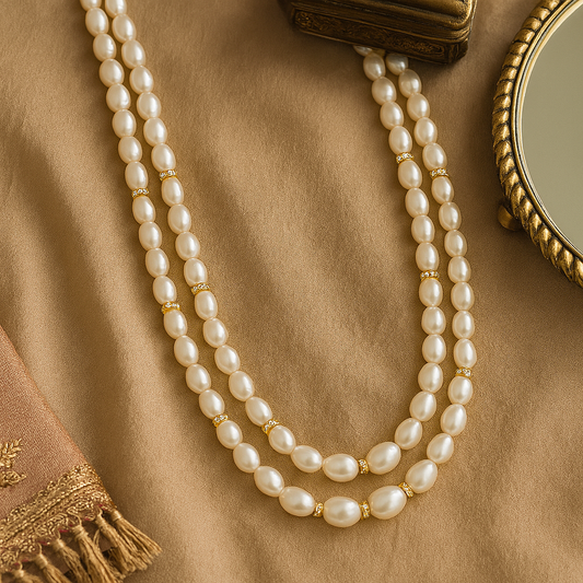 Noor Rice Pearl Mala-Two Line