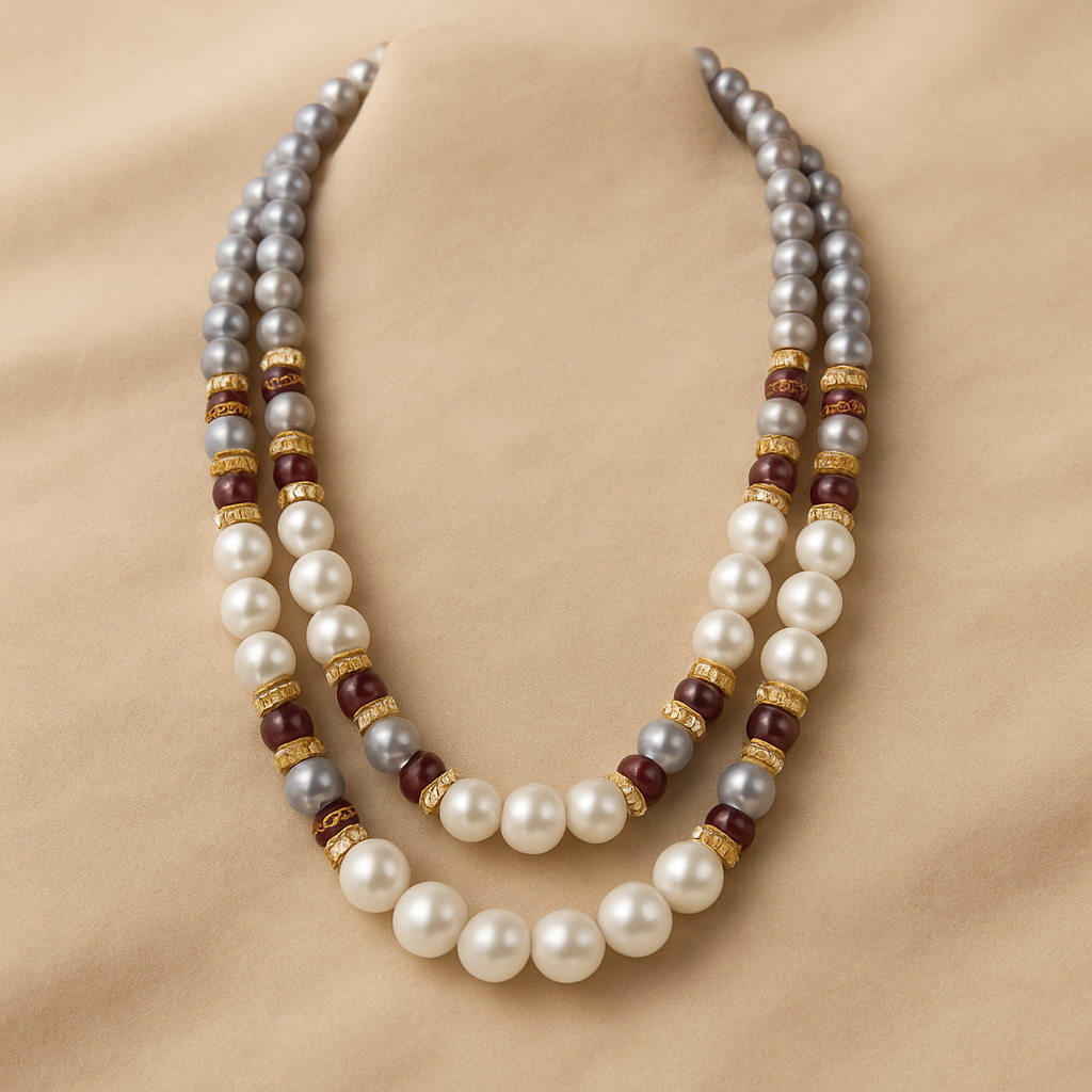 Round with Grey Combination 2 Line Mala