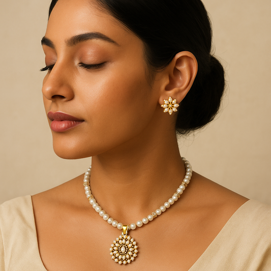Eterna Flat Pearl Pendant Set – Single Line