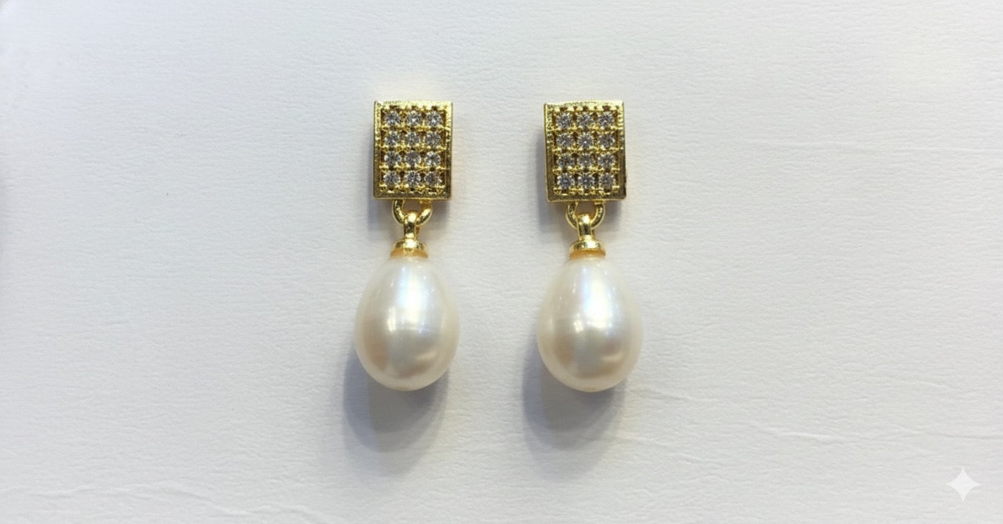 Modern Pave Cube Pearl Drops