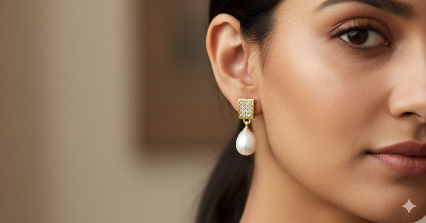 Modern Pave Cube Pearl Drops