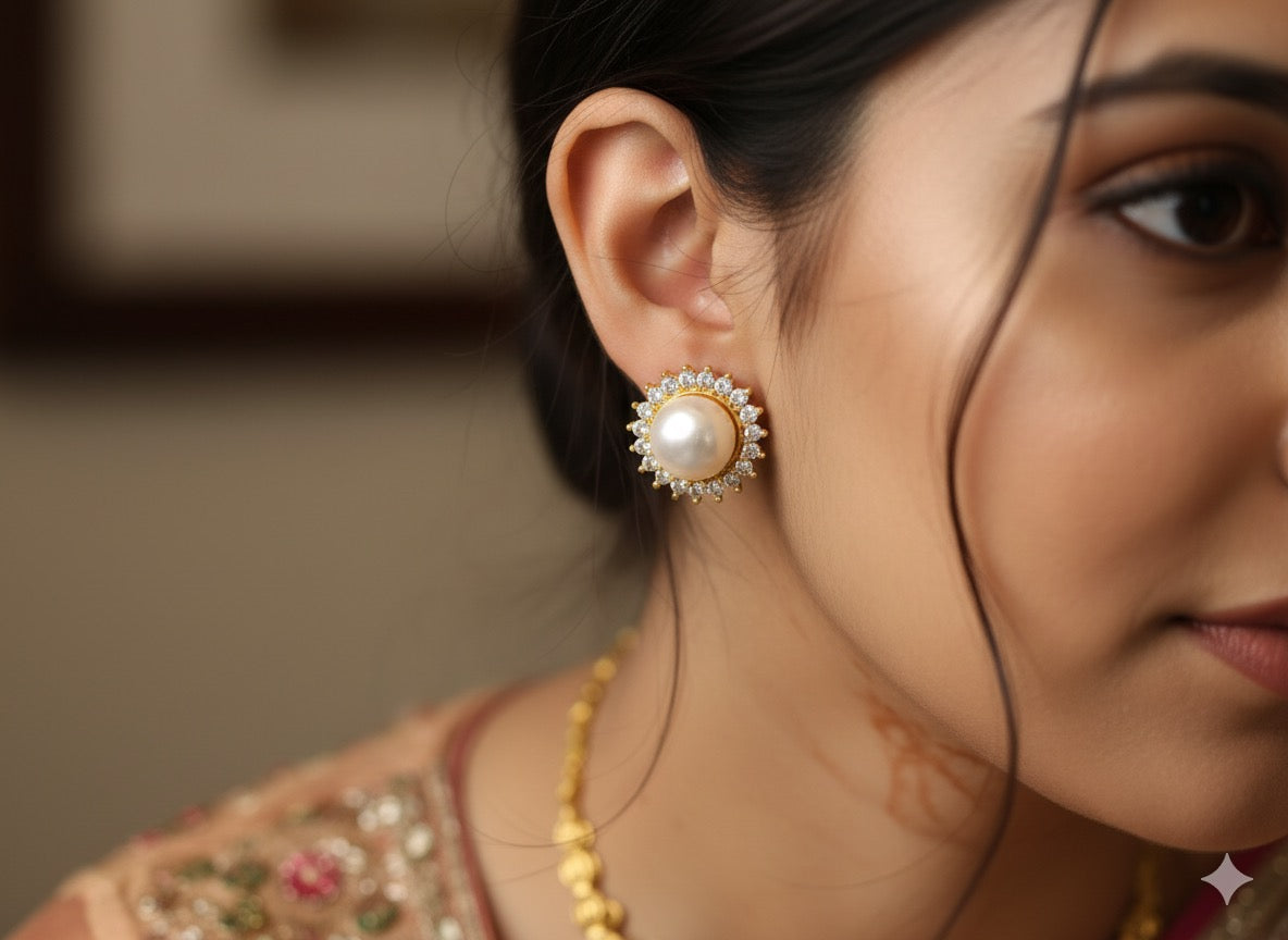 Sunburst Halo Pearl Studs