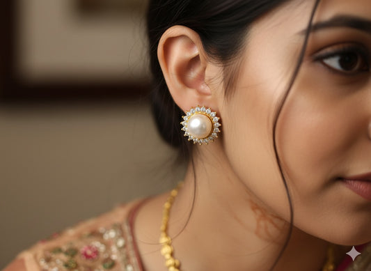 Sunburst Halo Pearl Studs