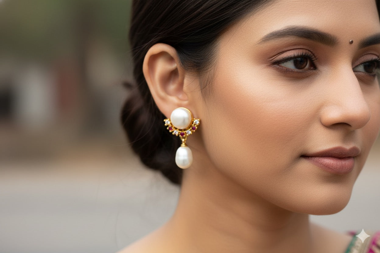 Ruby Crescent Pearl Drops