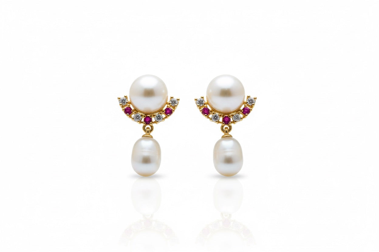 Ruby Crescent Pearl Drops