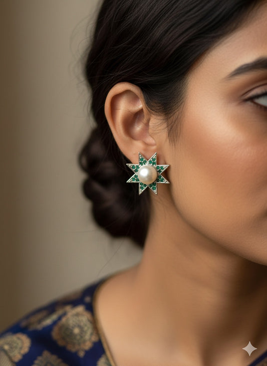 Emerald Starburst Pearl Studs