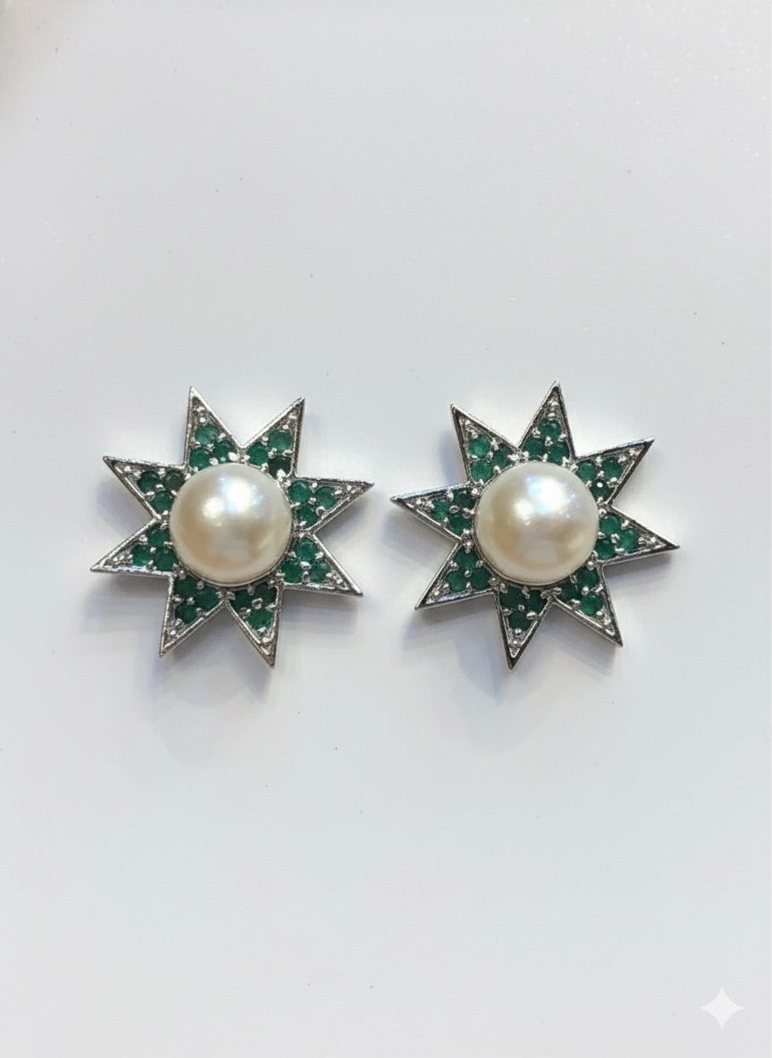 Emerald Starburst Pearl Studs